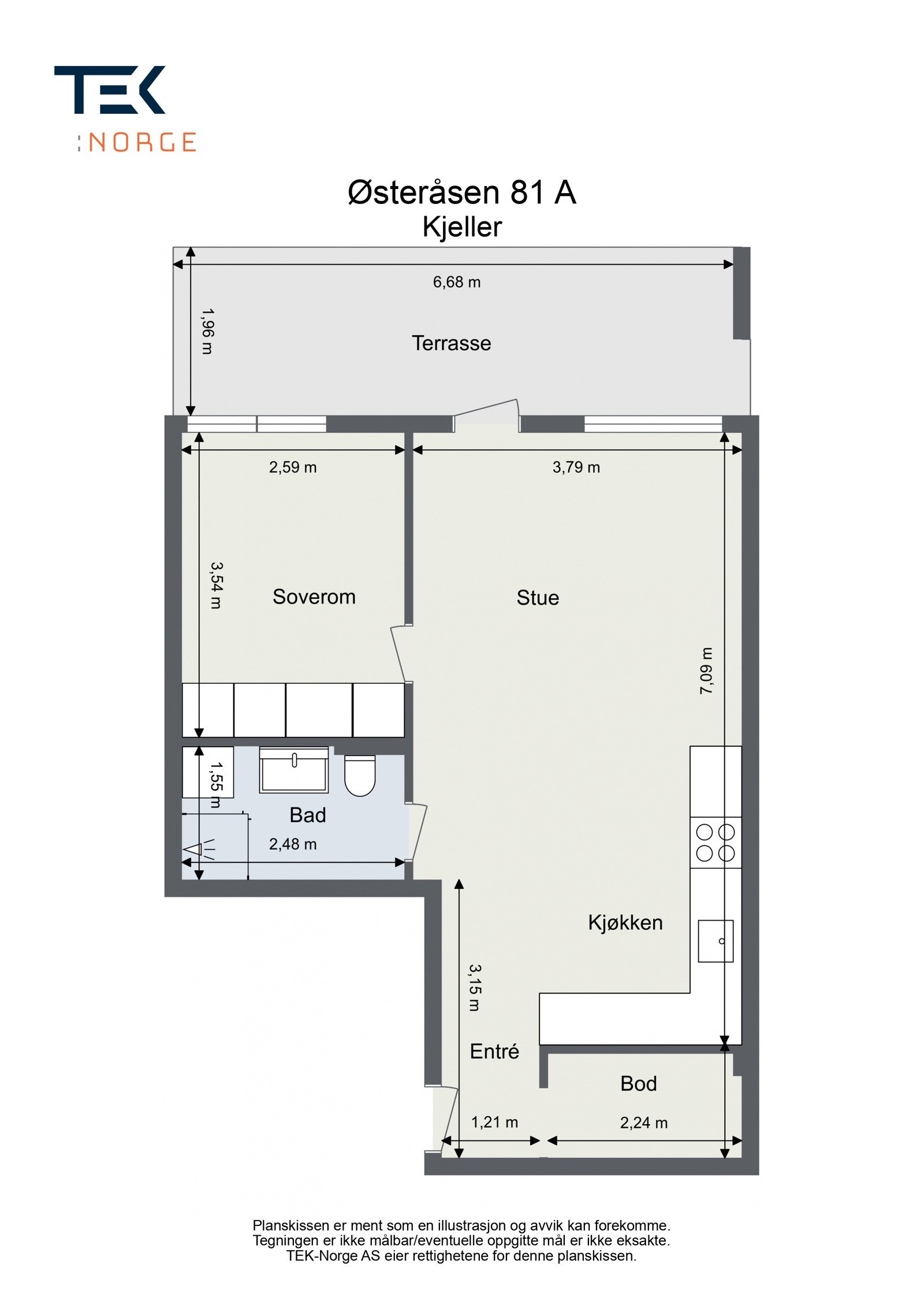 Arealeffektiv planløsning. Galleribilde