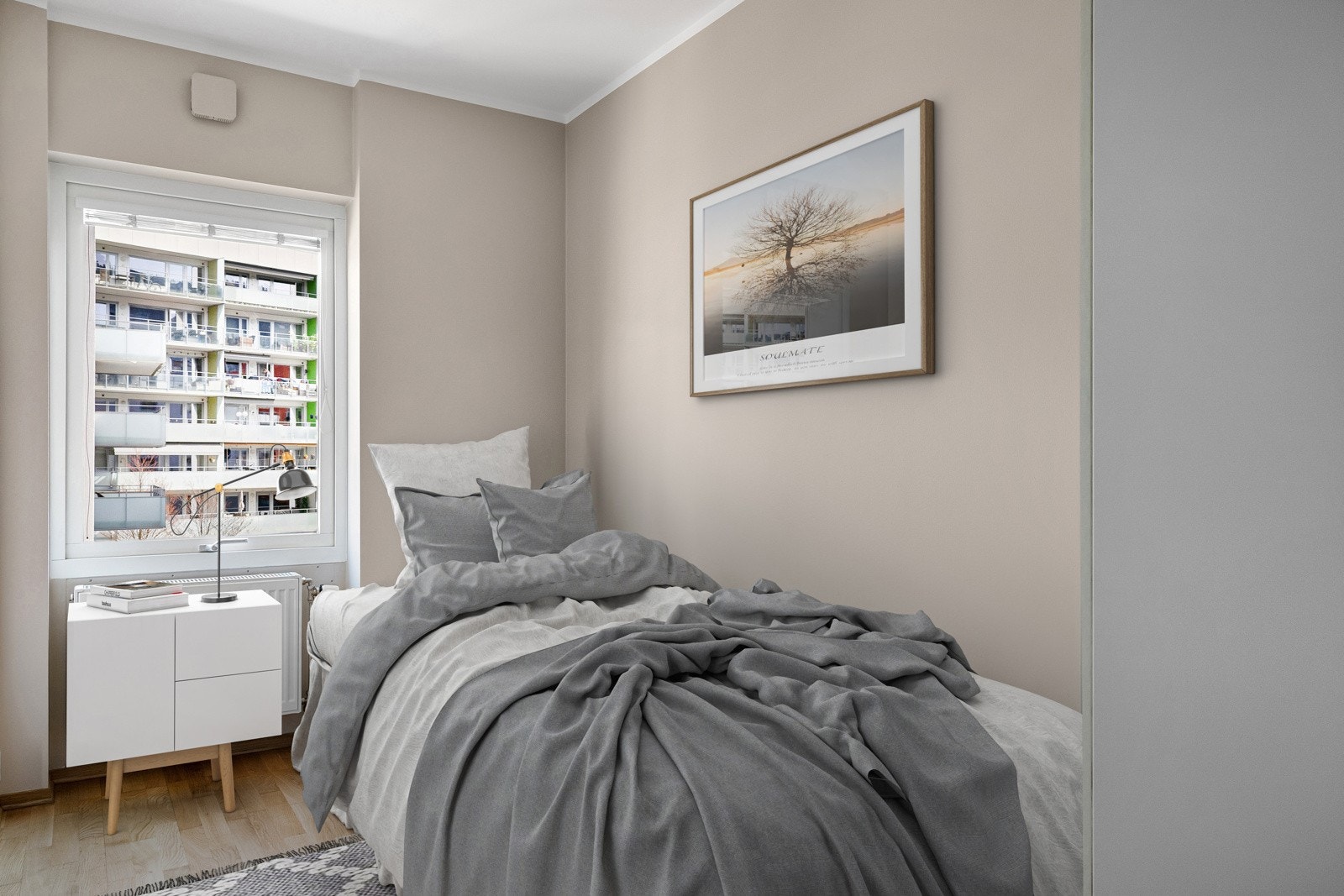 Leiligheten har 3 romslige soverom. (Bildet er digitalt stylet) Galleribilde