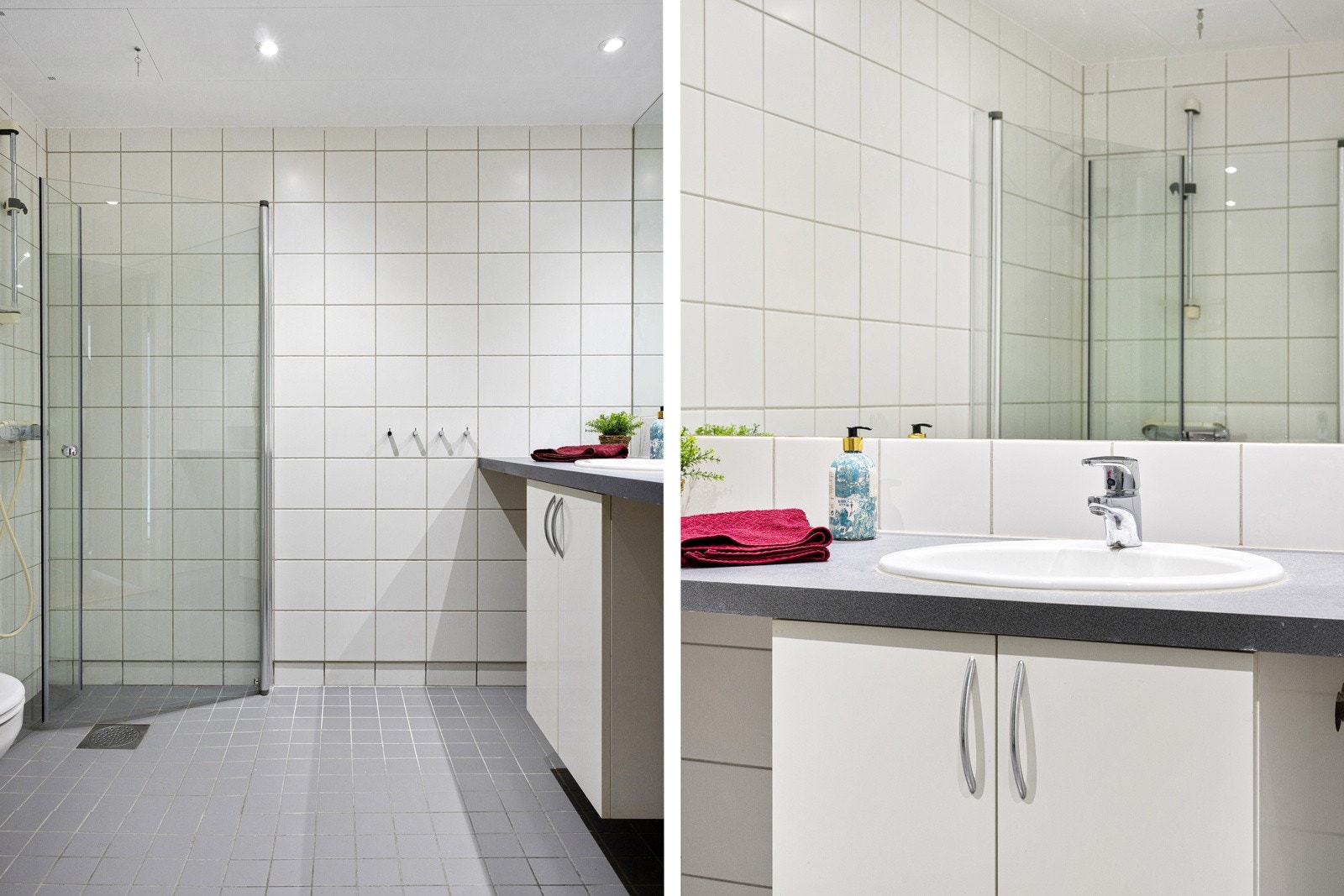 Pent flislagt bad med gulvvarme. Galleribilde