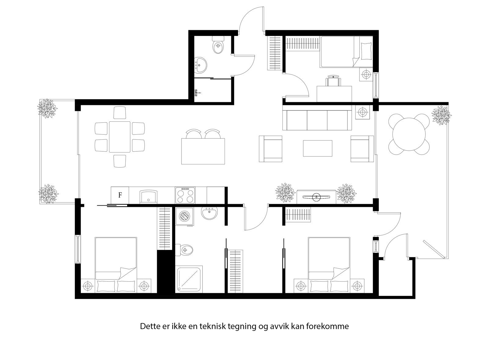 Flott planløsning - 3 soverom og 2 bad! Galleribilde