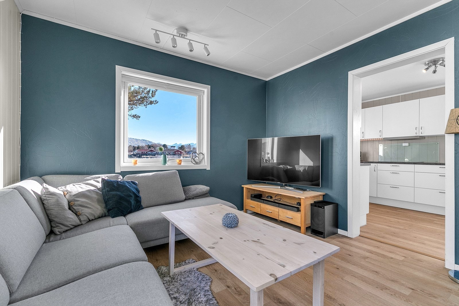 Stue med adkomst inn til kjøkkken Galleribilde