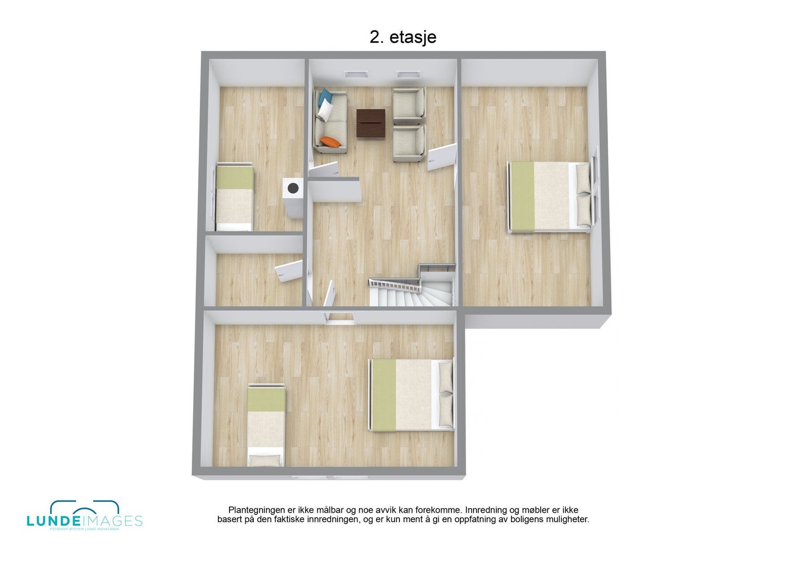 Plantegning 2. etasje 3D - ikke målbar Galleribilde