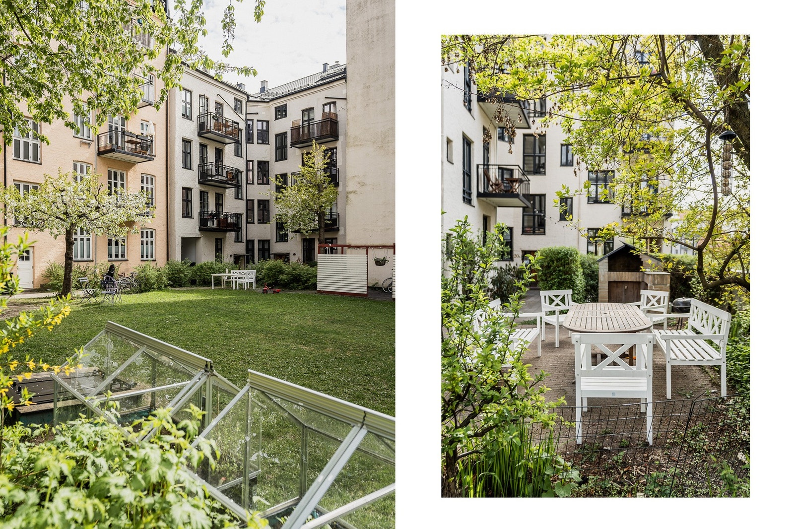 Herlig fellesområde med idyllisk beplantning og sittegruppe. Galleribilde