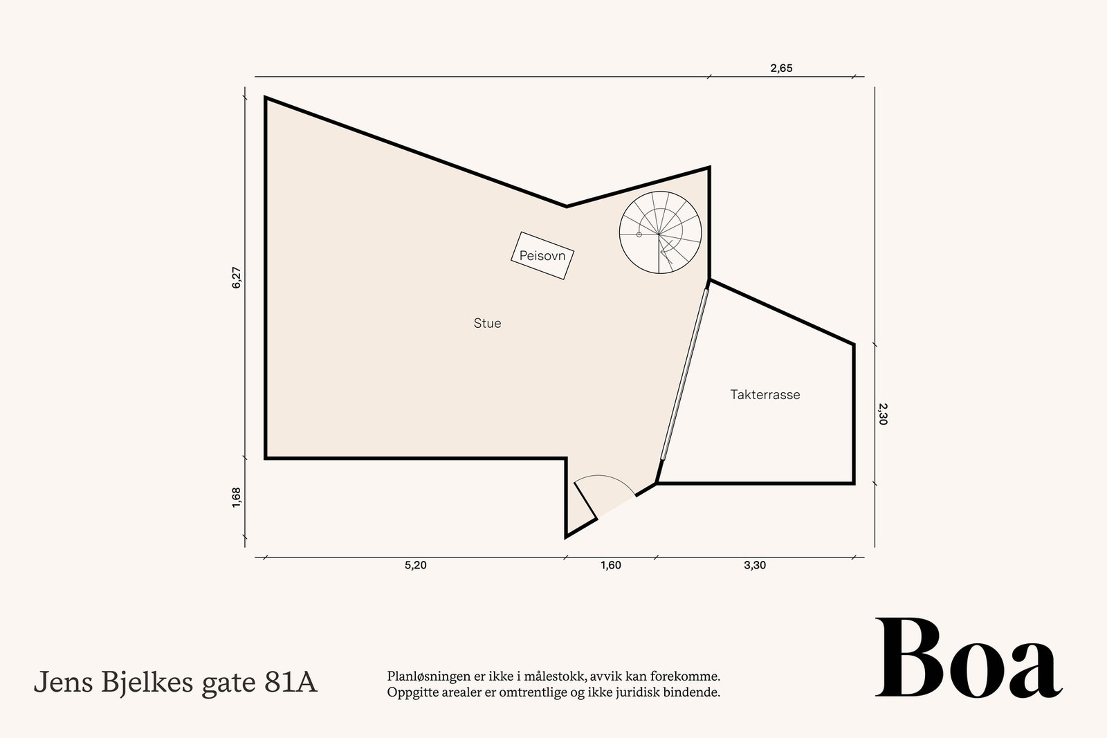 Loft: Loftstue med trapp, hems og takterrasse.
En loftsbod på ca. 5,3kvm gulvareal, og en kjellerbod på ca. 5,7kvm. Felles sykkelbod og "styre-rom". Galleribilde