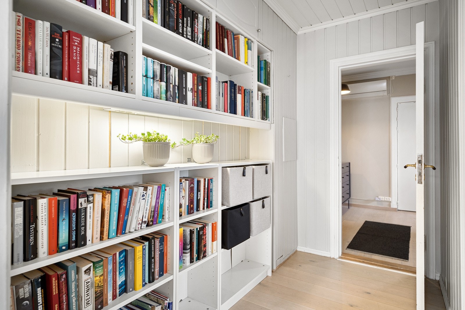 Mellomgang med plassbygget bokhyller Galleribilde