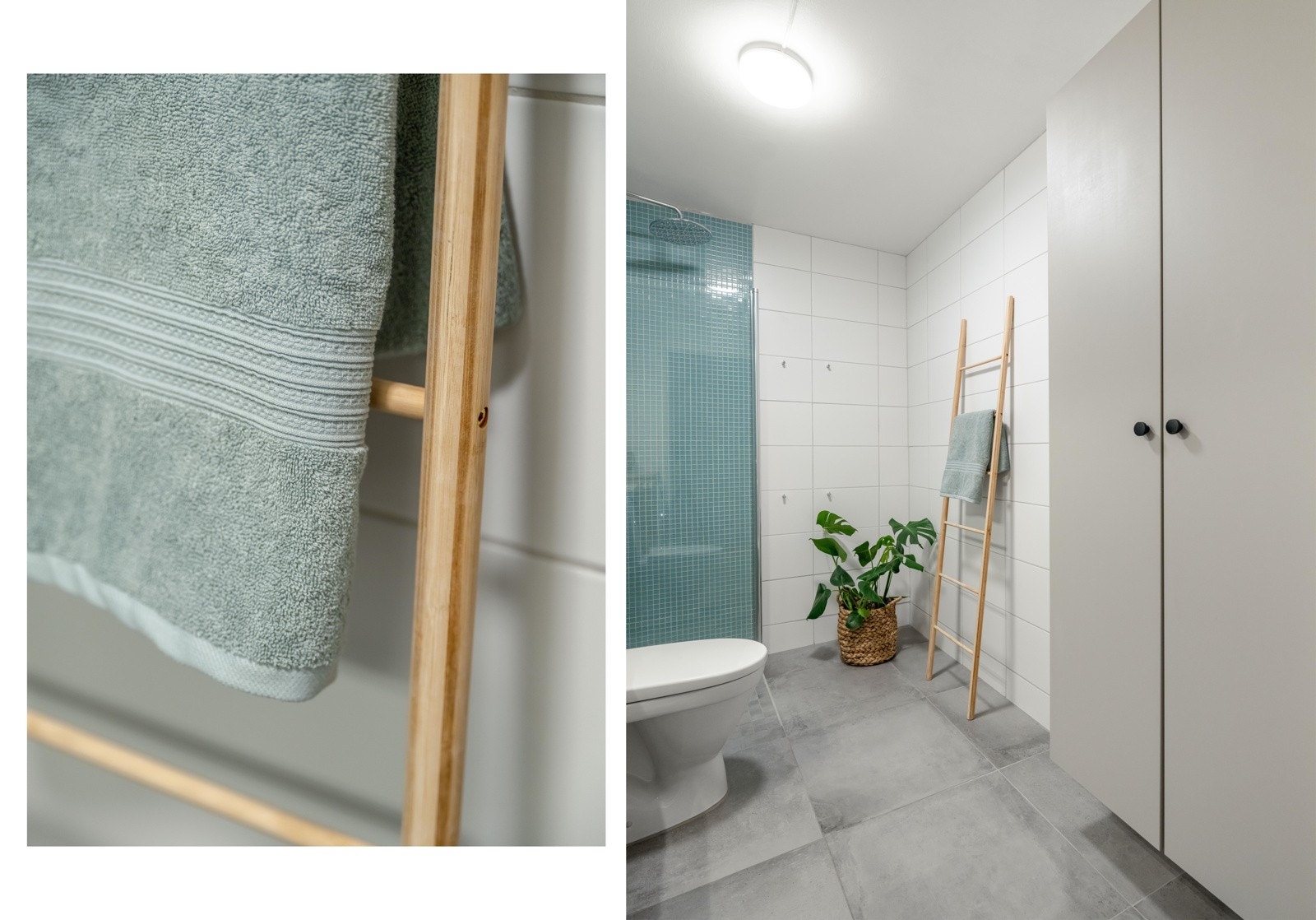 Det er også plass til praktisk høyskap her inne. Ellers er det varme i gulvet her også. Galleribilde