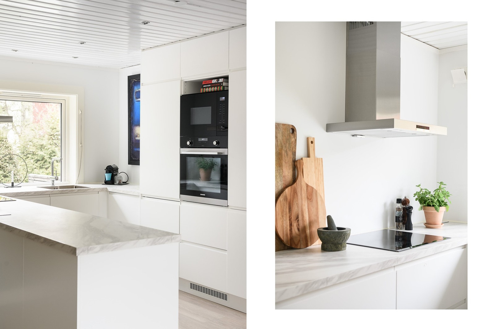 Integrerte hvitevarer plassert i gode arbeidshøyder. Galleribilde