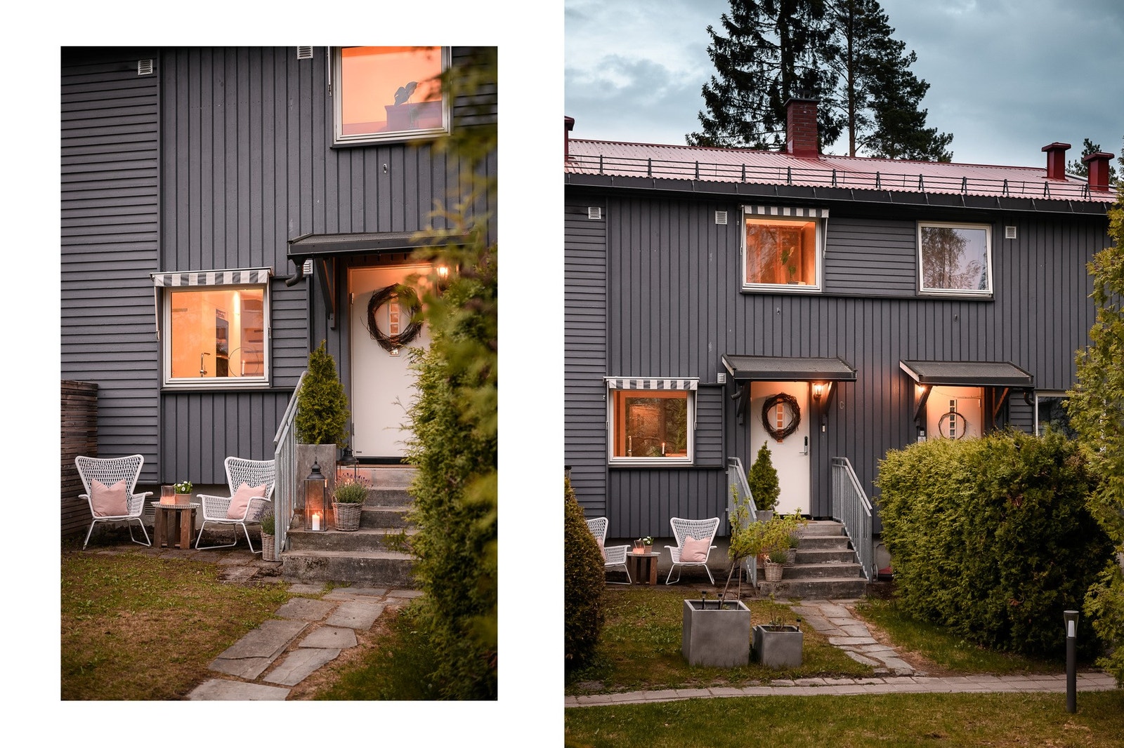 Pent opparbeidet inngangsparti med beplantning. Galleribilde