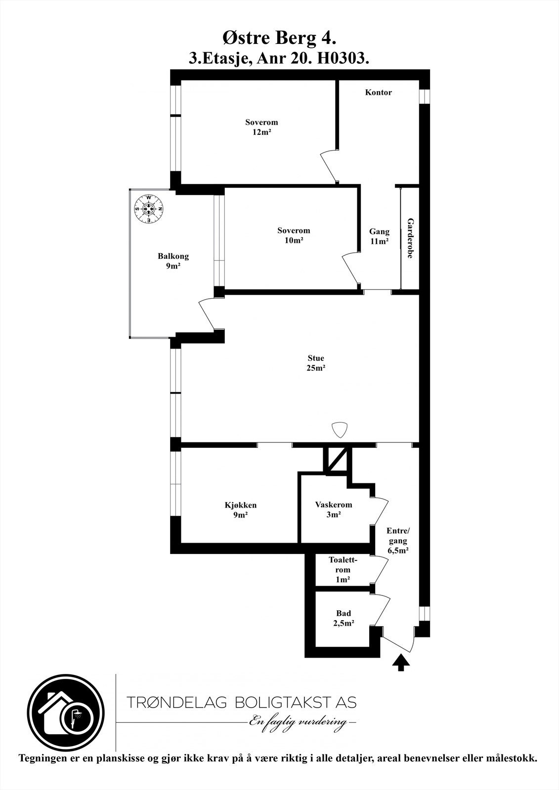Planskisse for leiligheten i 3. etasje. Galleribilde