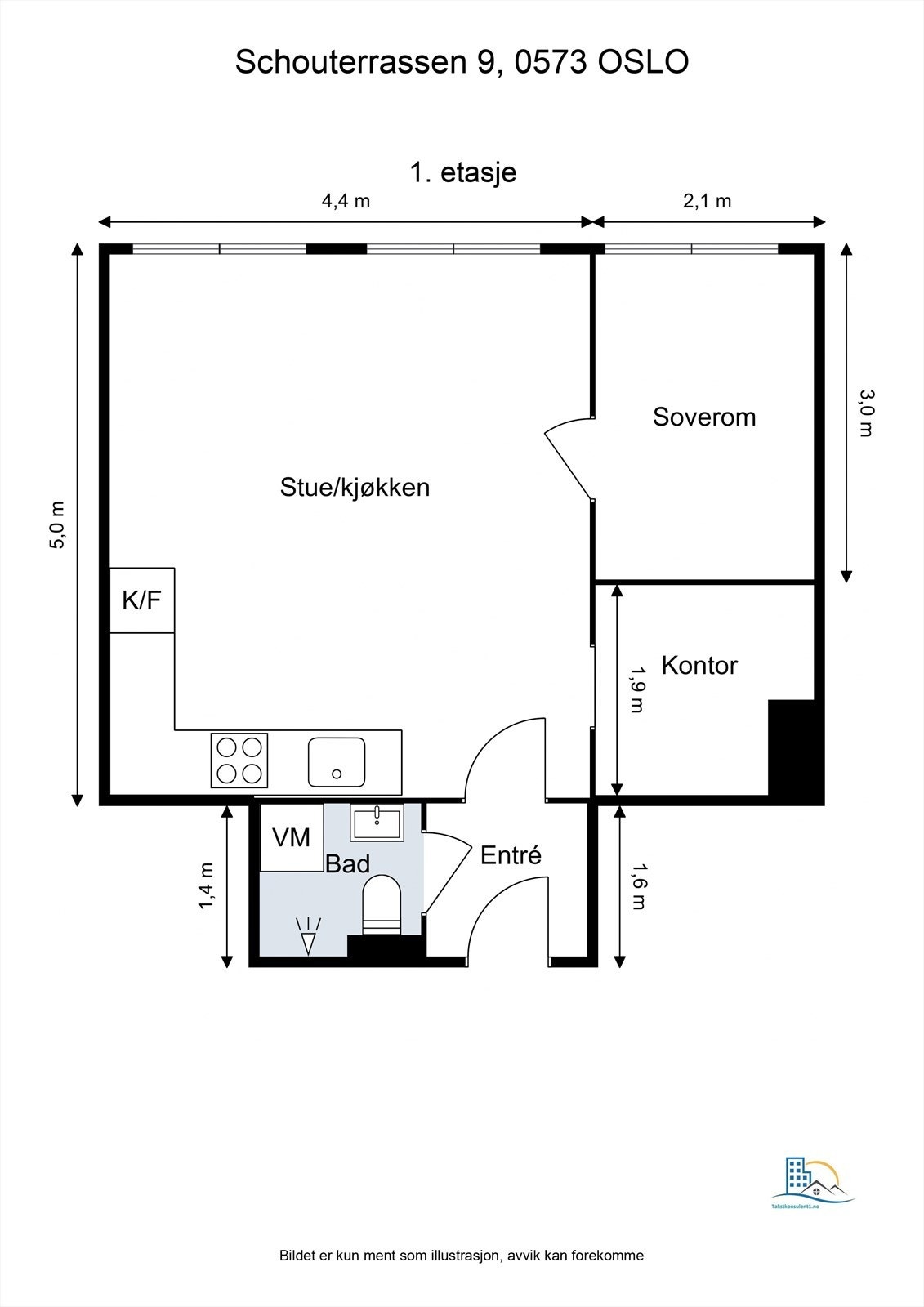 - Plantegning. I tillegg disponerer leiligheten en kjellerbod på ca. 3kvm - Galleribilde