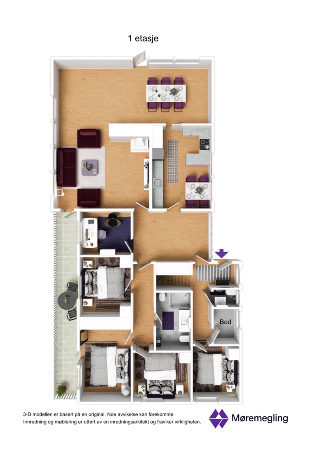 Plantegning 1. etasje - 3D Galleribilde