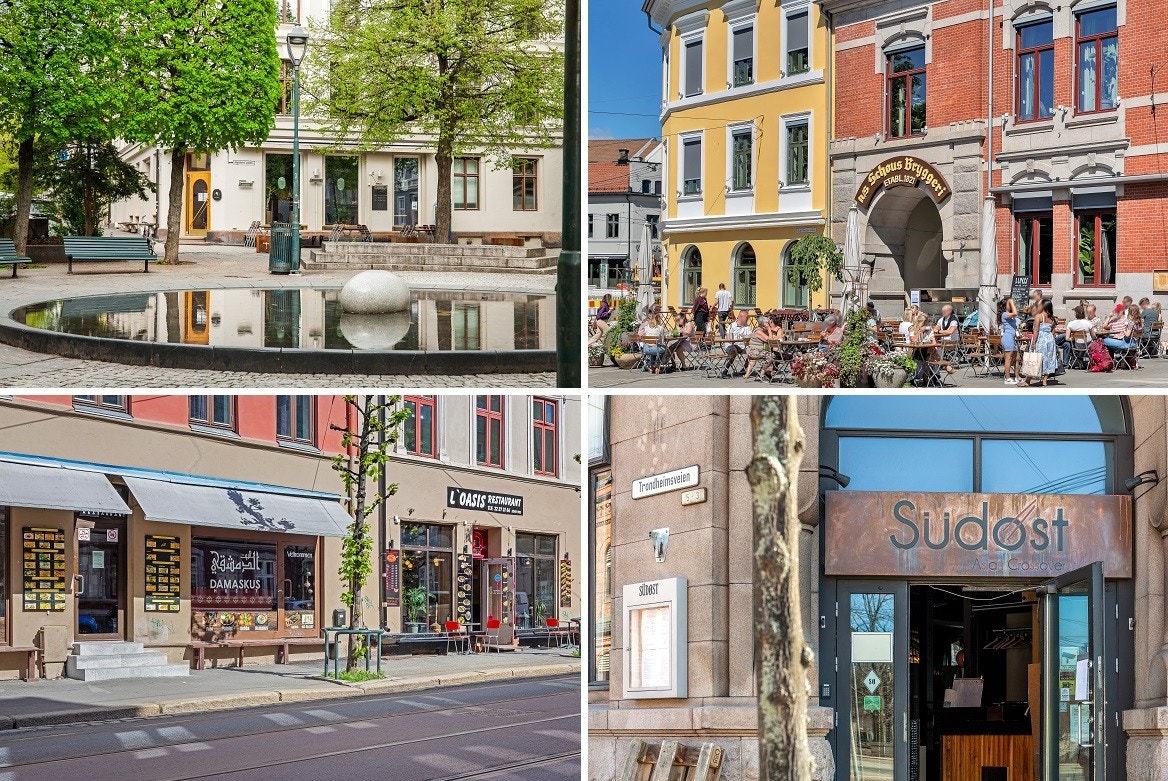 Stort utvalg av kaféer og restauranter i umiddelbar nærhet, blant annet i Trondheimsveien og på Schous plass. Galleribilde