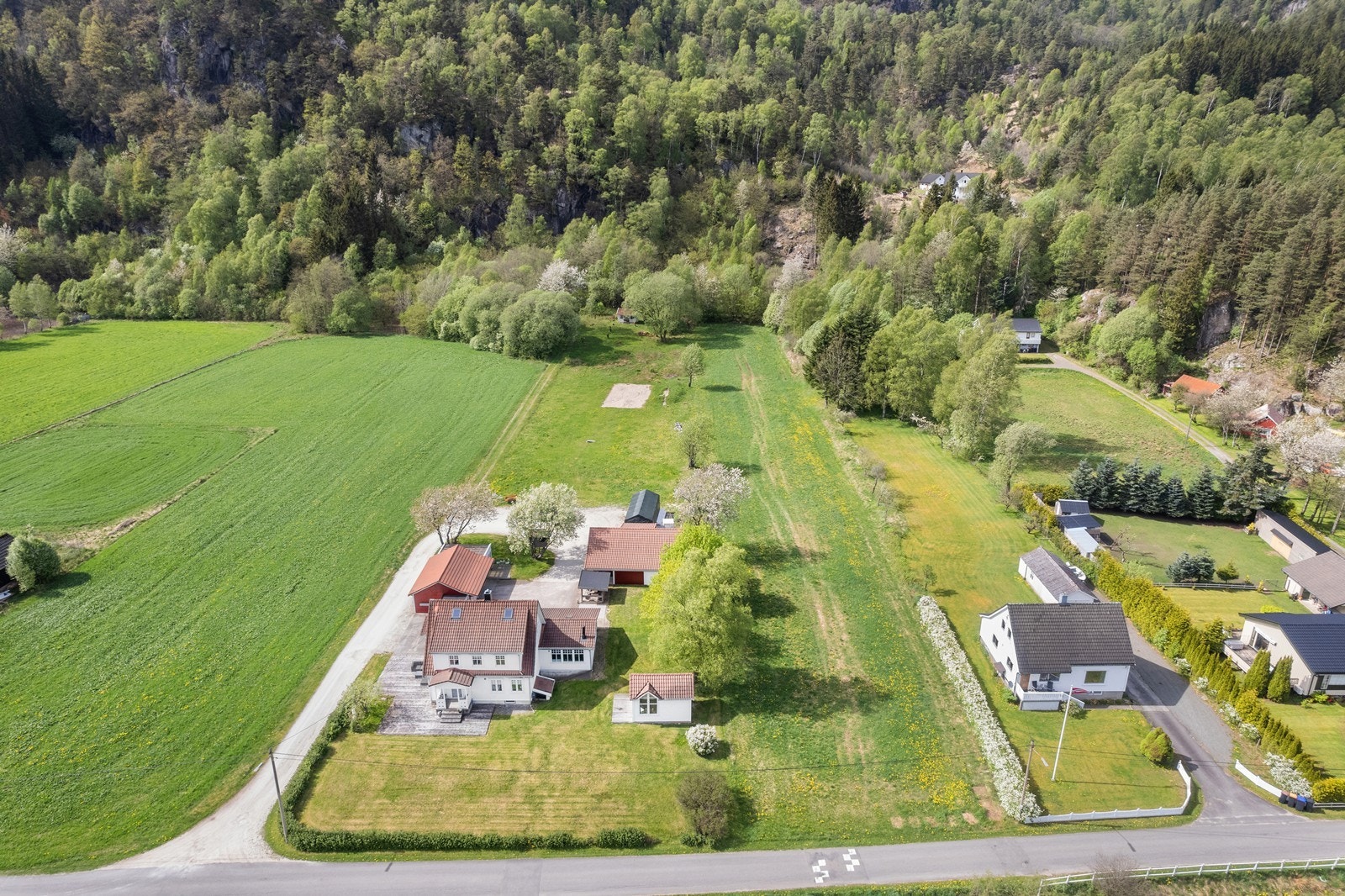 Tomten er på 5,5 mål og strekker seg like bak "hytta" som ligger inn mot skogen Galleribilde