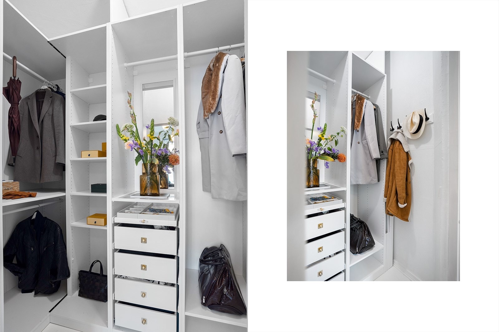 I tilknytning til soverommet er det walk-in garderobe med hyller og oppeheng Galleribilde