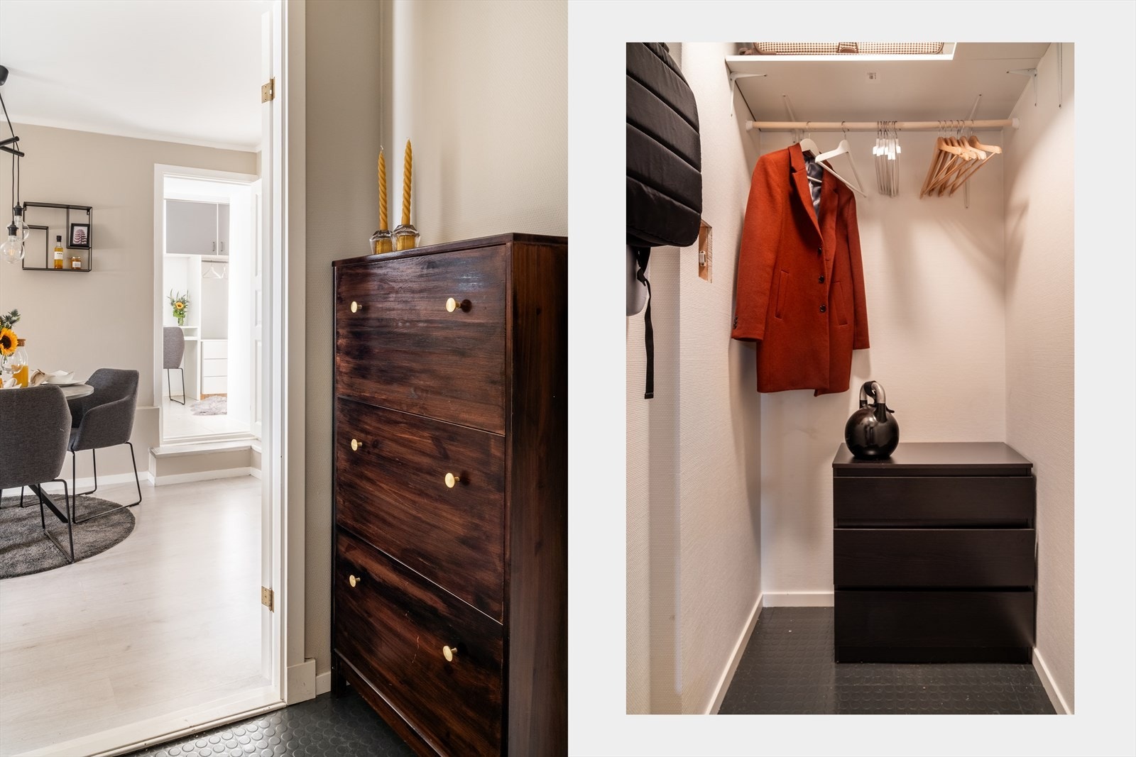 Hyggelig velkomstparti med god plass til oppheng av sesongens yttertøy og skotøy. Galleribilde