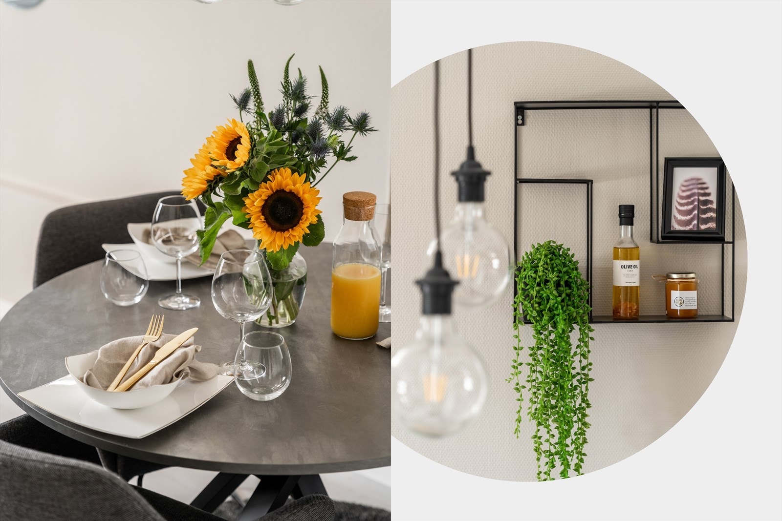 Boligens oppholdsrom er praktisk utformet og man har plass til både sofa- og spisegruppe, uten at det ene går på bekostning av det andre. Galleribilde