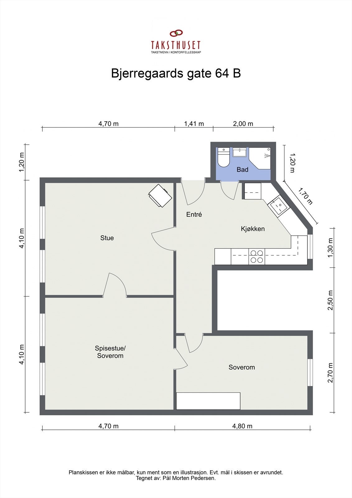 Plantegning. I tillegg disponerer leiligheten en kjellerbod på ca. 9 kvm og en loftsbod på ca. 4 kvm. Galleribilde