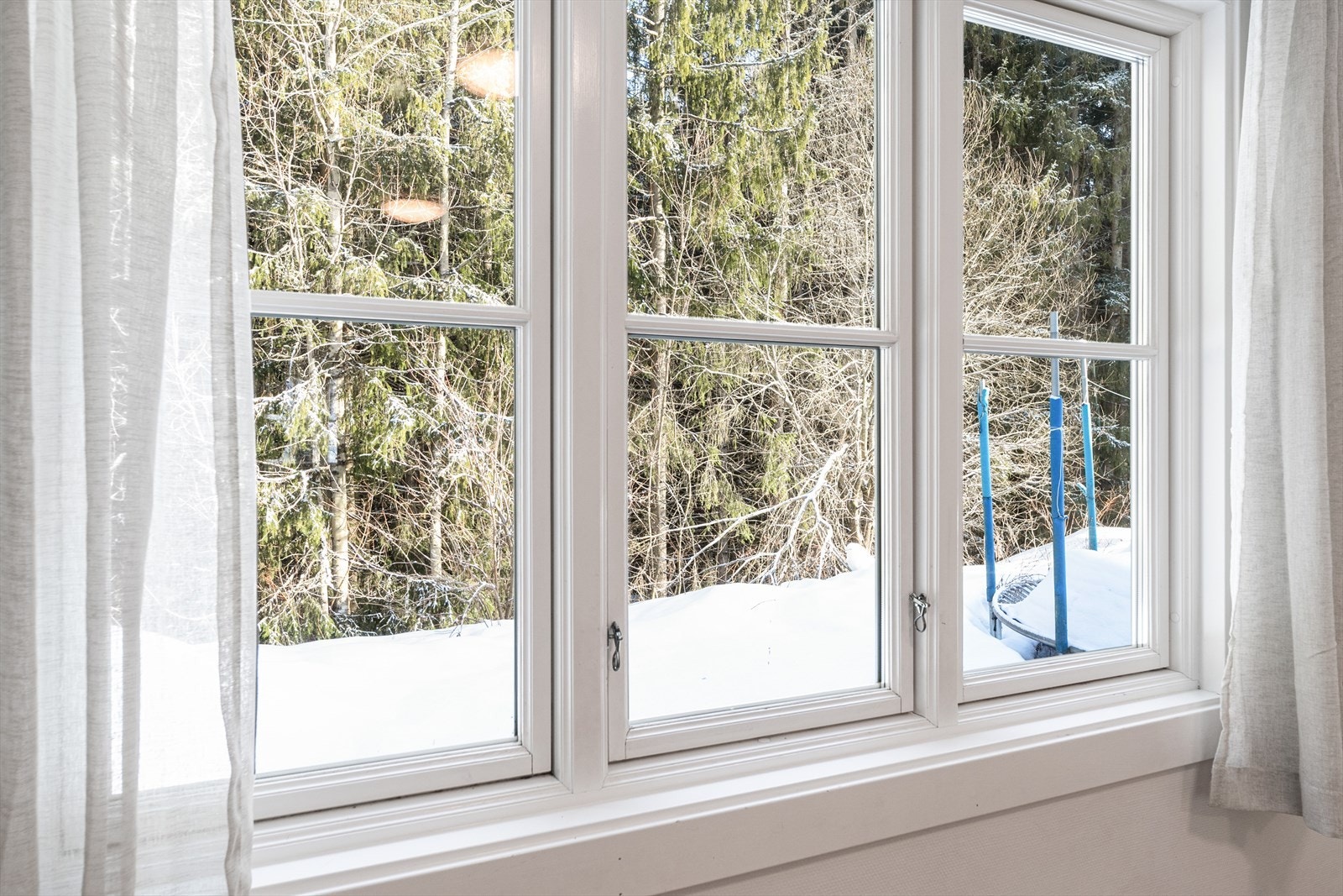 Utsikten mot tomten på baksiden av boligen. Galleribilde
