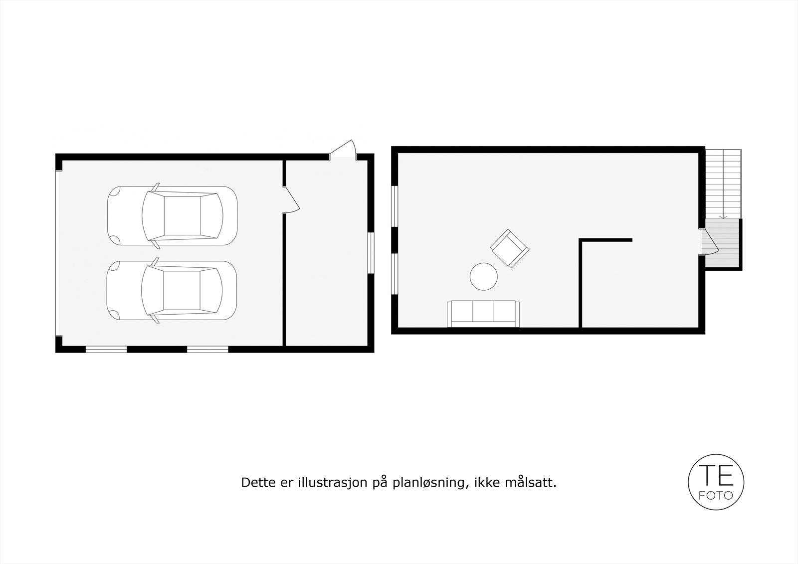 2D planskisse - Garasje, 1. etg. og loft Galleribilde