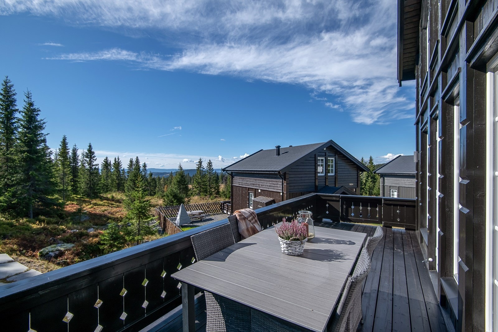 Koselig og solrik terrasse med utgang fra stue. Galleribilde