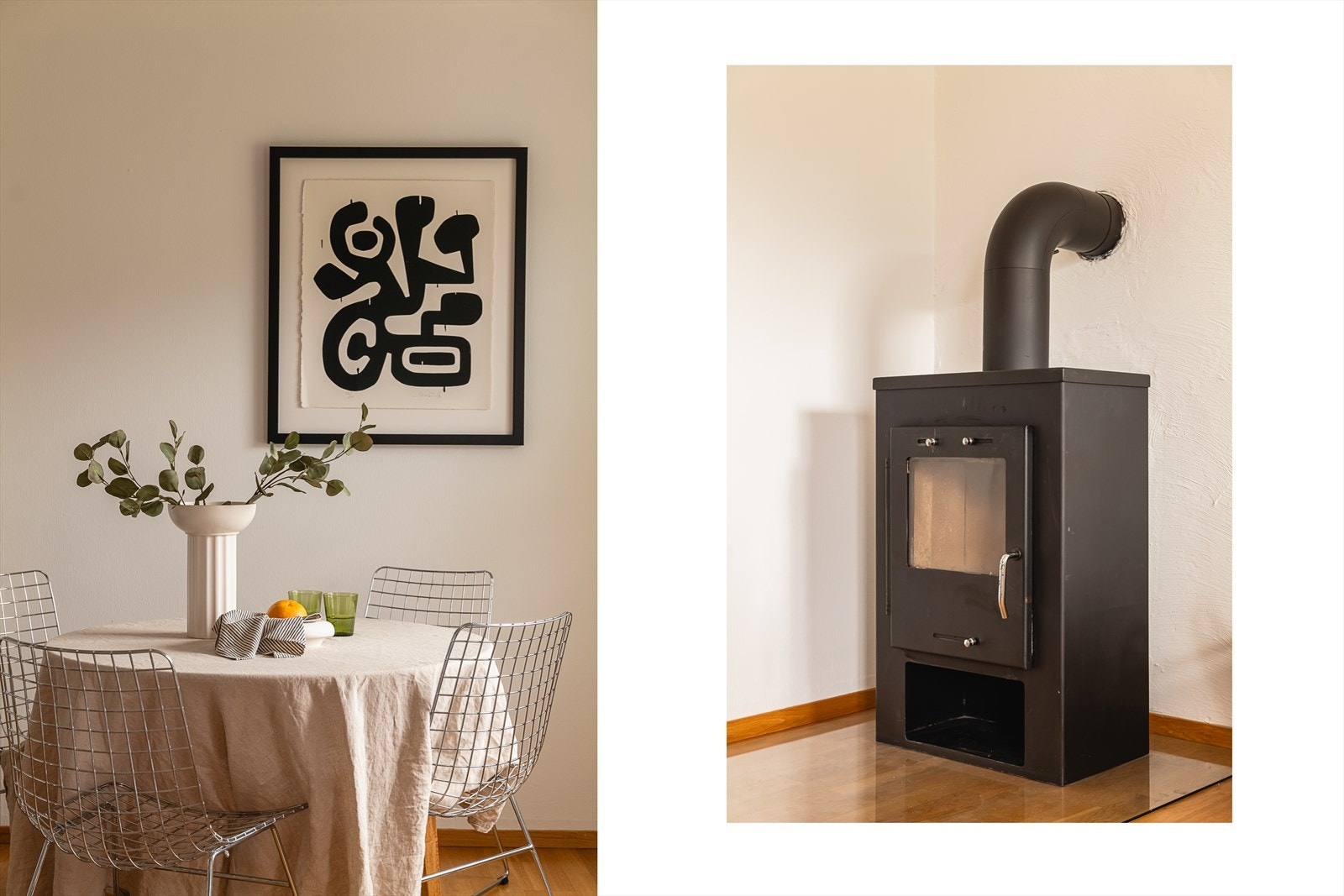 Stuen har peisovn som varmer godt på kalde vinterdager. Galleribilde