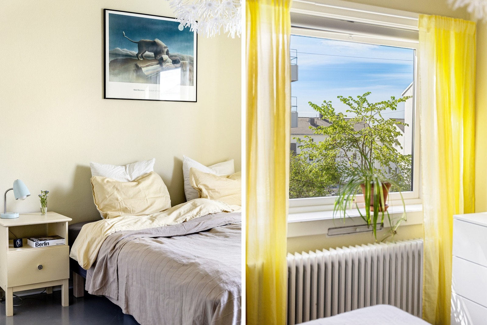 Soverommet er malt i en lys og spenstig farge. Galleribilde