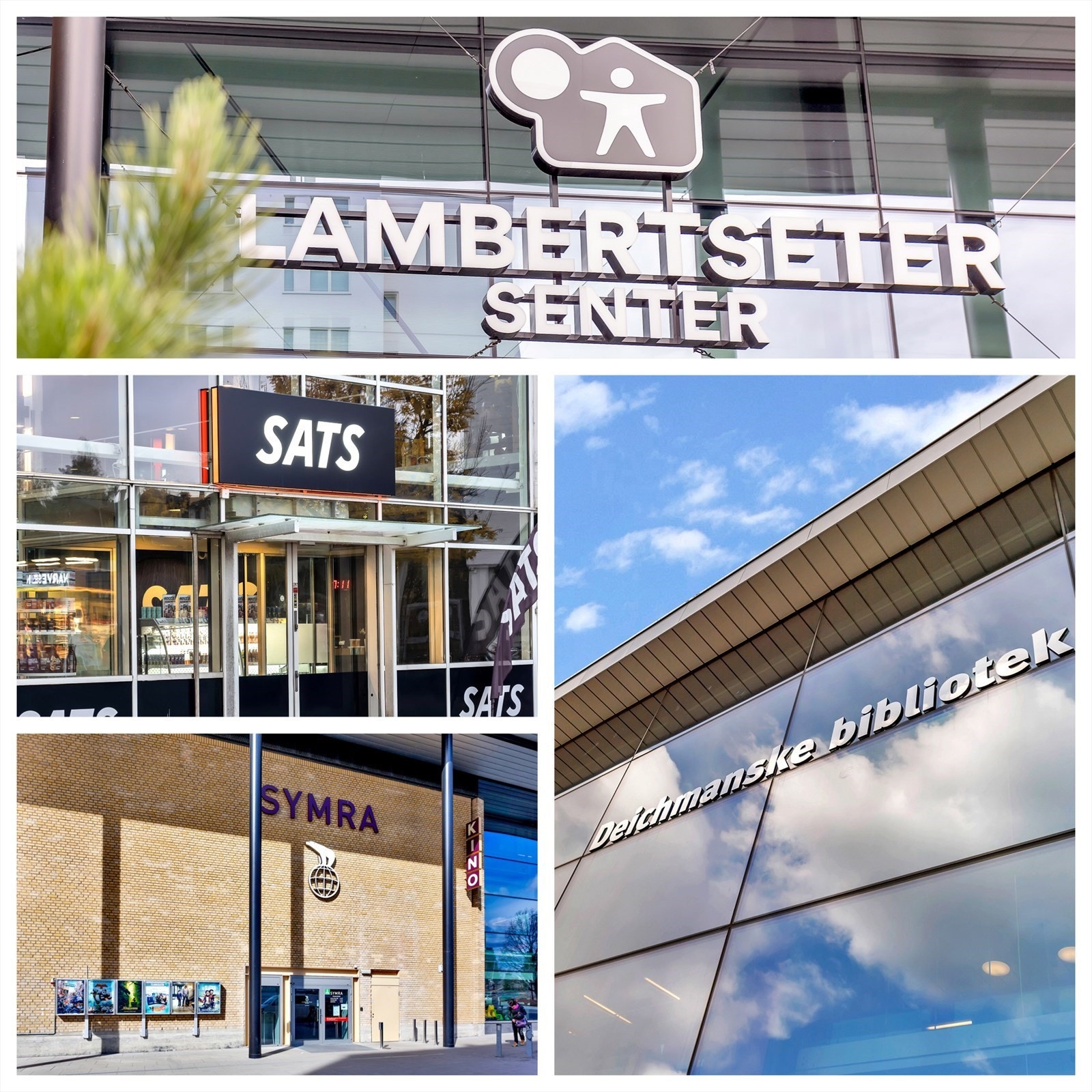 Lambertseter senter, som ligger i umiddelbar nærhet til leiligheten, kan by på et bredt utvalg av butikker og caféer, samt Vinmonopolet, SATS, bibliotek og Symra kino. Galleribilde