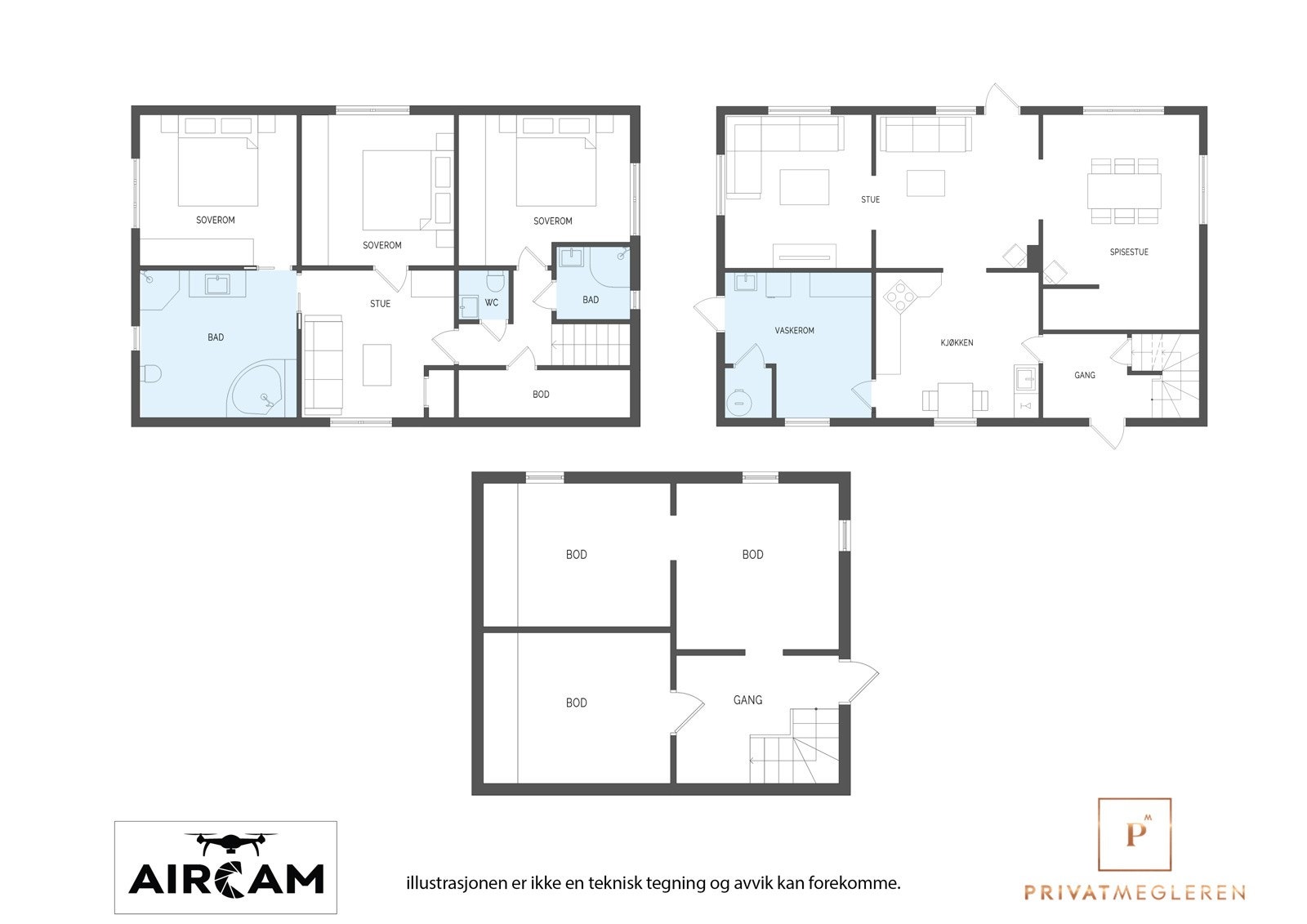 Planløsning alle etasjer. Galleribilde