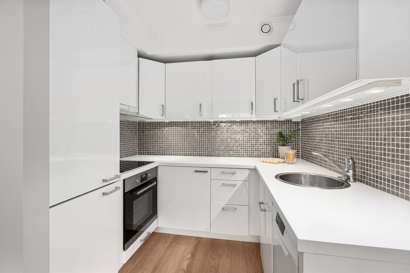 Lekkert kjøkken med hvitevarer Galleribilde