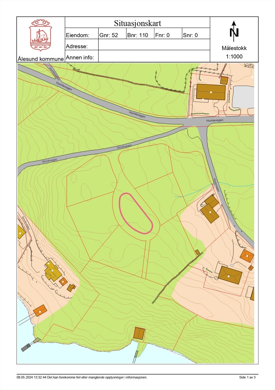 Situasjonskart 52/110 - denne er avsatt til lekeplass i reguleringsplanen Galleribilde