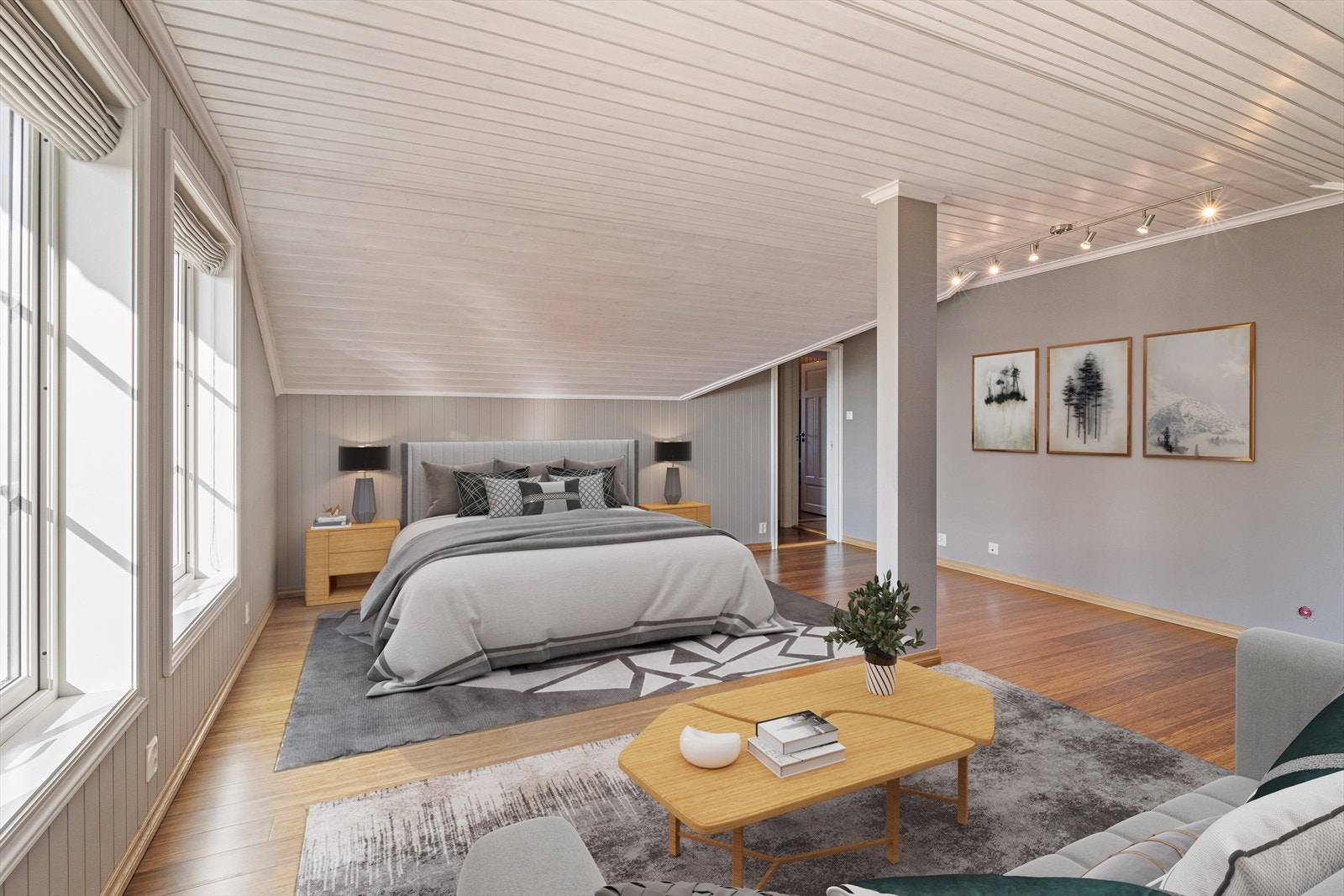 Stor, lys stue/soverom 2. etg - Syd Galleribilde