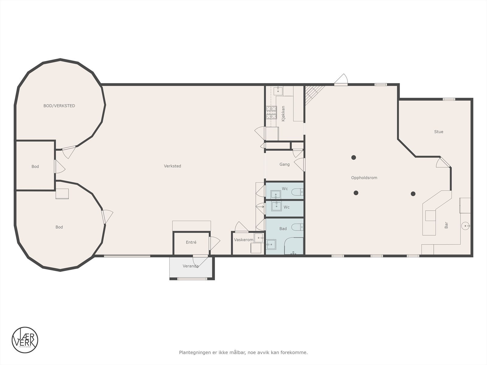 Plantegning 2. etasje Løe. Merk at dagens bruk samsvarer ikke med originale planer og tegninger. Galleribilde