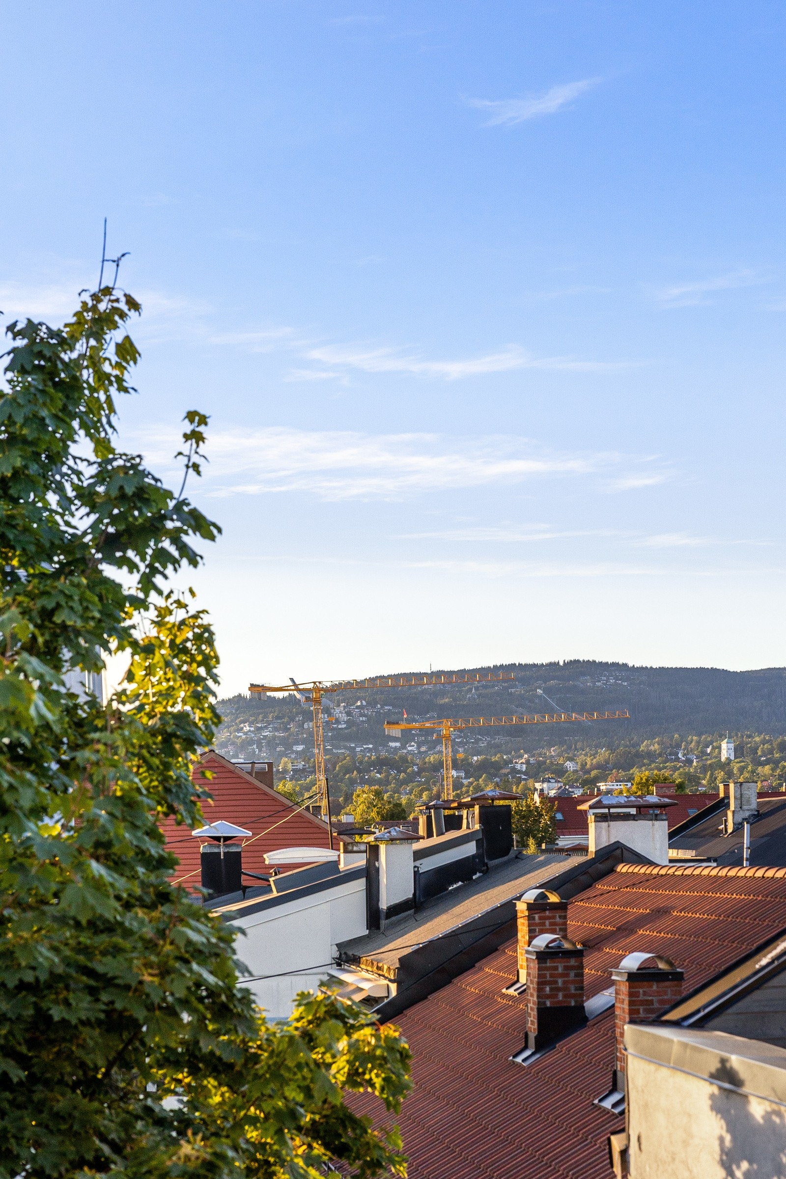 Terrassen vender mot rolig bakgård og man kan skimte Holmenkollen. Galleribilde
