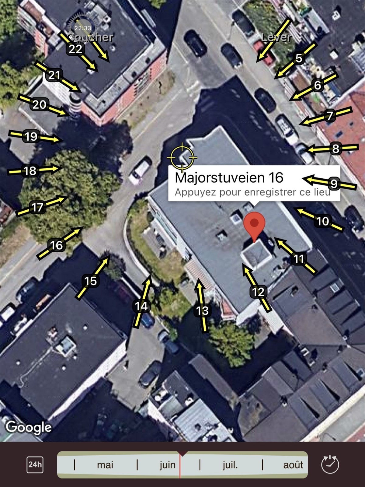 Soldiagram - Bildet viser ikke relle solforhold, men kun solstrålenes retning. Galleribilde