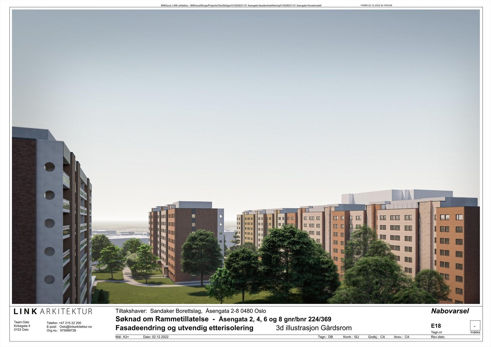 Illustrasjon av hvordan fasaden vil se ut etter den pågående fasadeoppussingen. Galleribilde