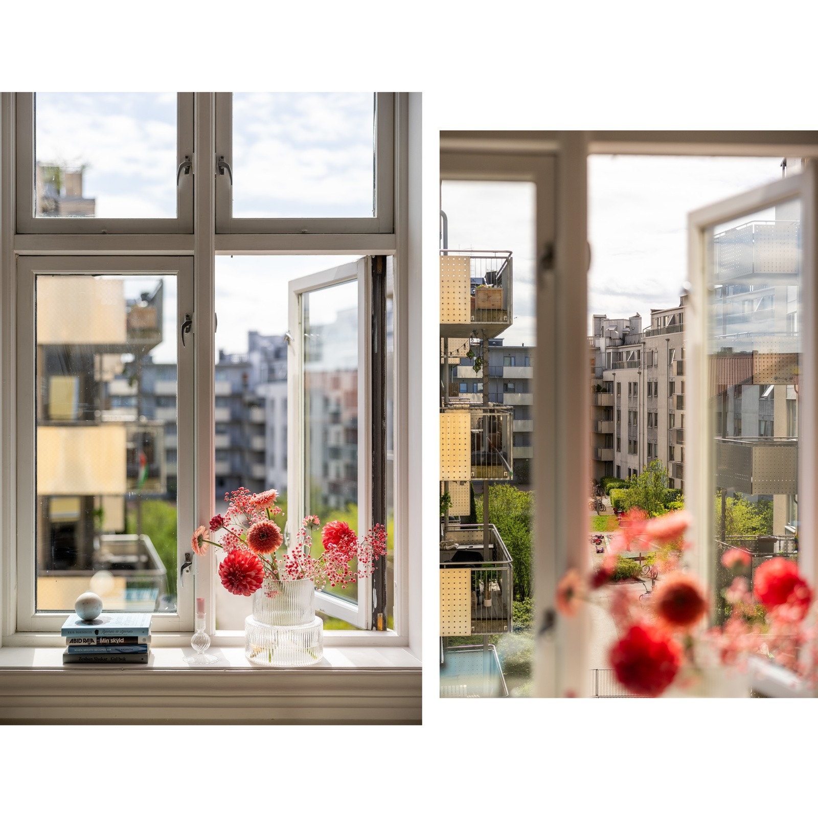 Leilighetens vinduer er malt innvendig i 2023. Galleribilde