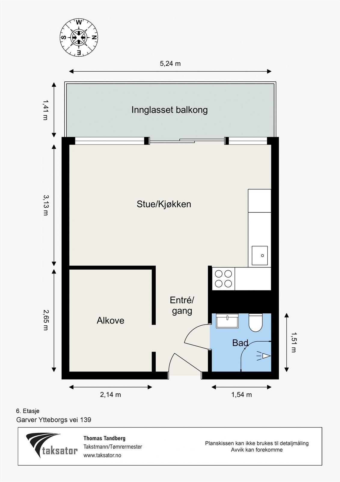 Før du fortsetter, ta en titt på planskissen slik at du får orientert deg litt i den fine leiligheten. I tillegg disponerer boligen en kjellerbod på 1,8m². Galleribilde
