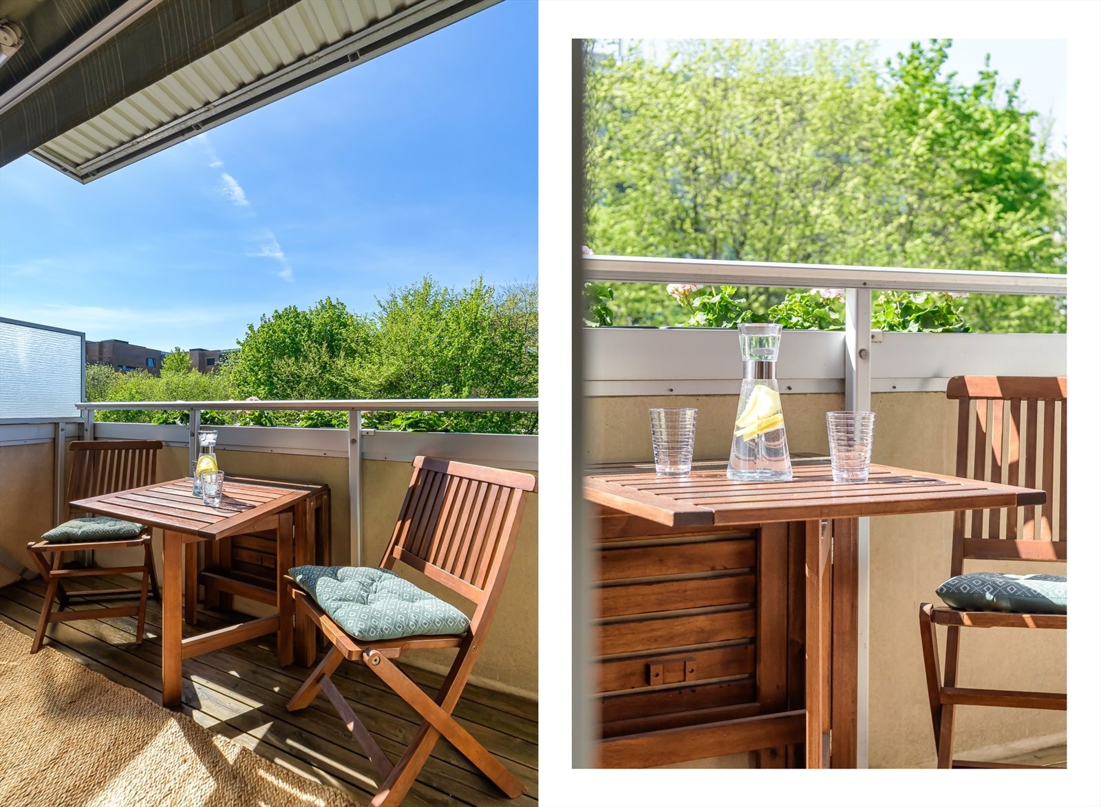 Balkongen har plass for liten sittegruppe, grill og beplantning Galleribilde