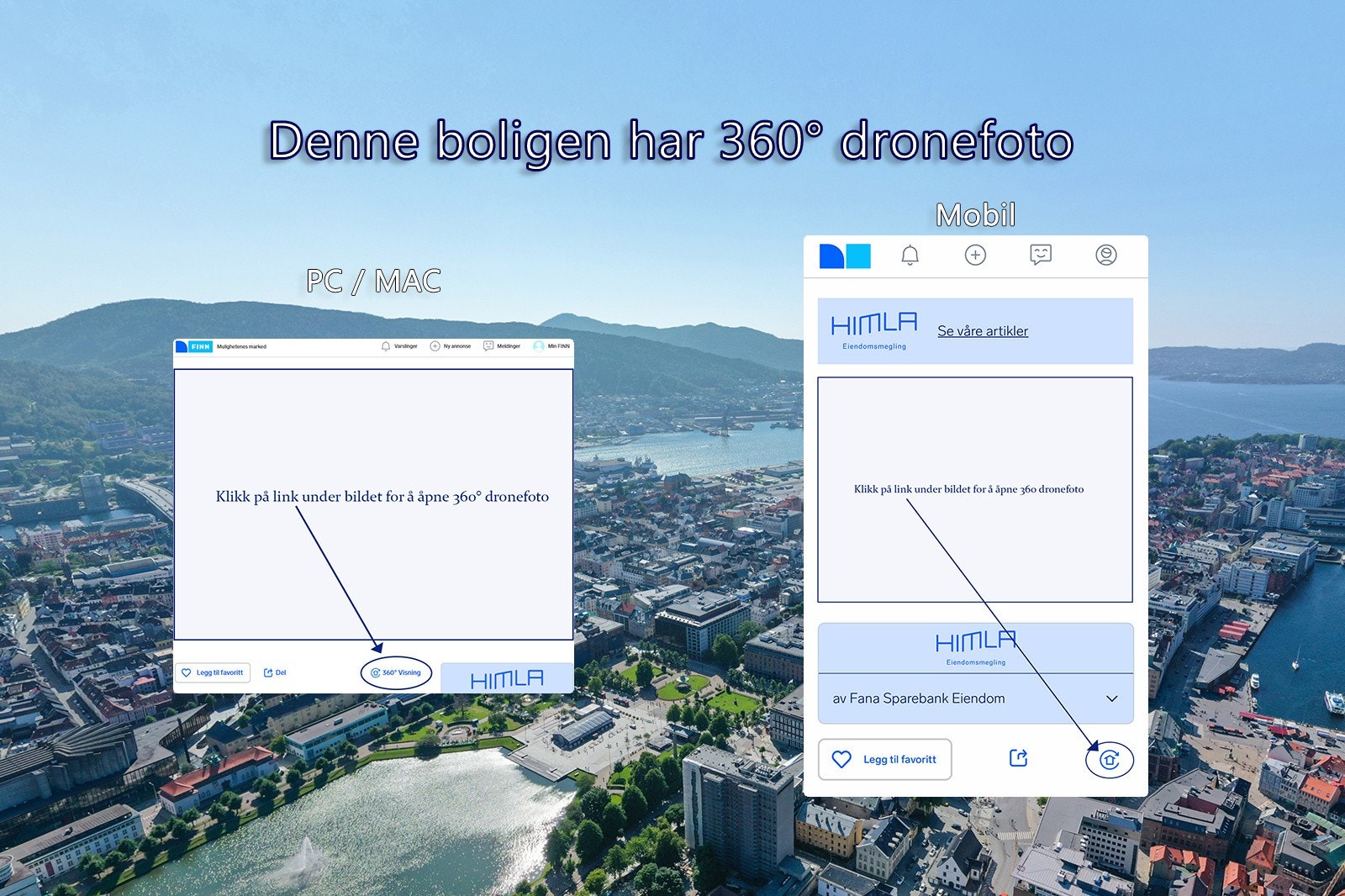 Denne boligen har Himla 360 dronefoto. Trykk på 360 symbolet under bildekarusellen. Galleribilde