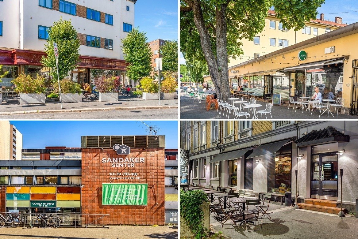 I nærområdet finner du alle slags tilbud av mat og drikke. Sandaker senter med Coop Mega og Vinmonopolet, Åpent Bakeri med Lofthus Samvirkelag Pizza og et stort utvalg av ulike barer og restauranter. Galleribilde