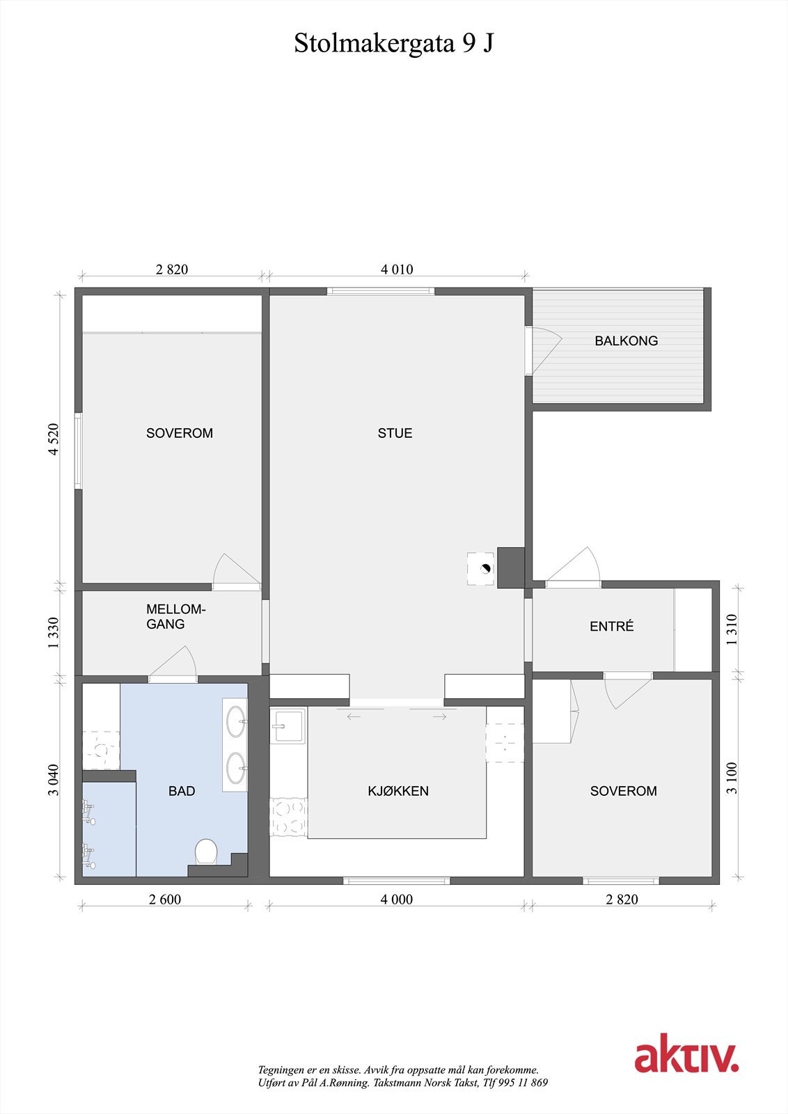 Planskisse. Utover innvendig lagringsplass disponerer leiligheten en loftsbod på ca 8,2 m2 gulvareal målt under skråtak. I tillegg følger ett skap på loft. Galleribilde