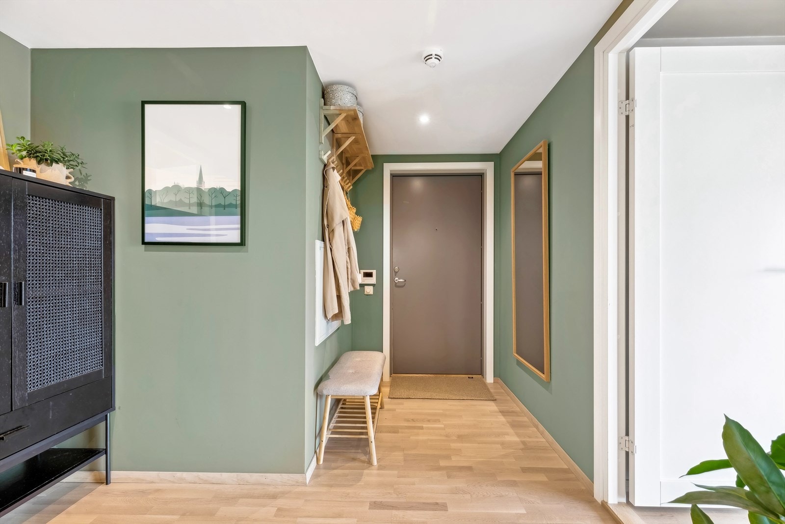 Romslig entre med god plass til å henge fra seg yttertøy og sko. Galleribilde