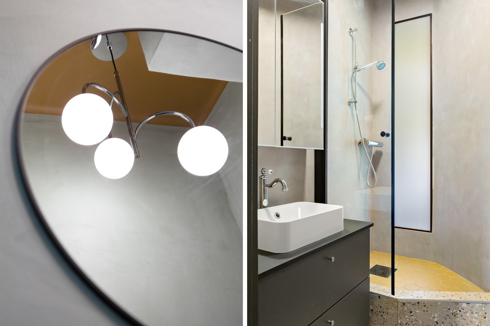 Det lekre badet ble pusset opp i 2021. Toalettrommet er utstyrt med et lekre detaljer som speil og runde taklamper. Galleribilde