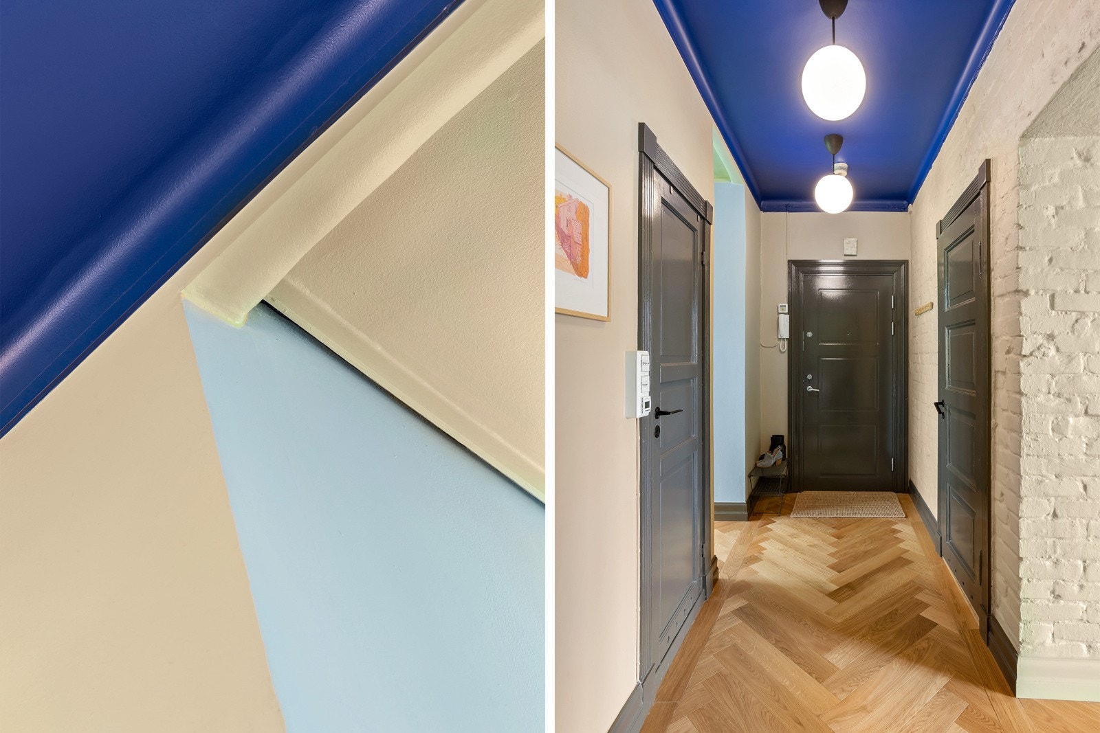 Inngangspartiet er holdt i lekre farger, og gir en forsmak på hvilke kvaliteter boligen kan by på. Galleribilde