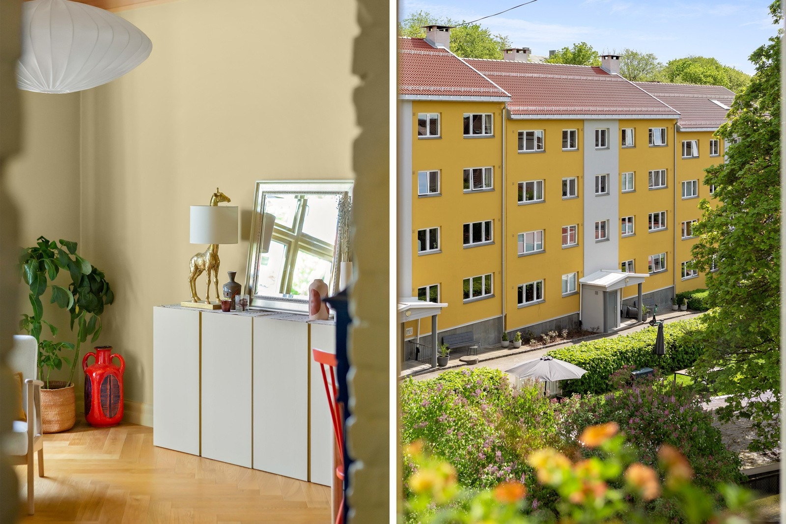 Leiligheten ligger høyt og luftig i tredje etasje og har fint utsyn mot grøntarealer. Galleribilde