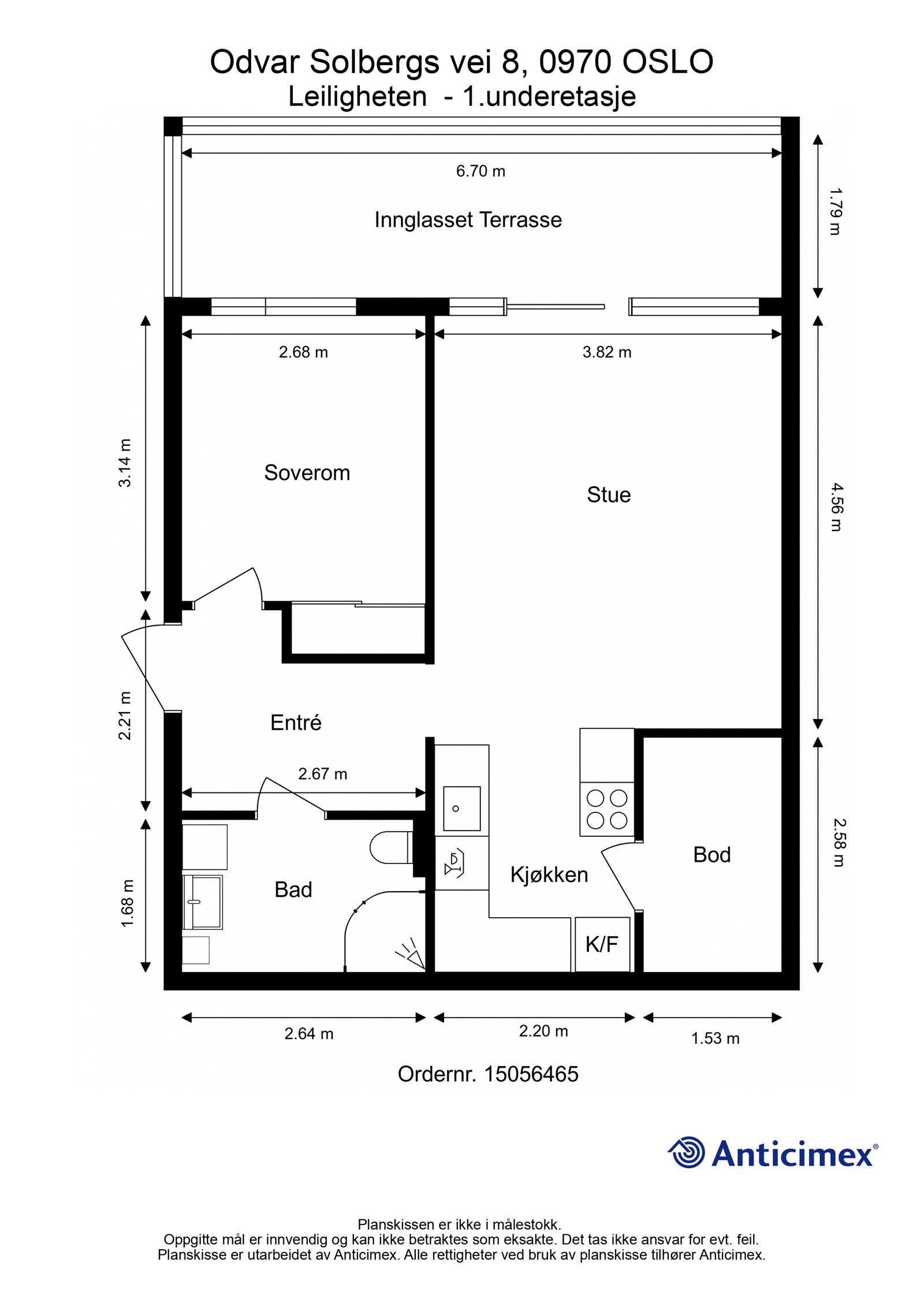 Leiligheten byr på en arealeffektiv planløsning. I boligen er det en innvendig bod, i tillegg er det en utvendig bod på 4 kvm som medfølger handelen. Galleribilde