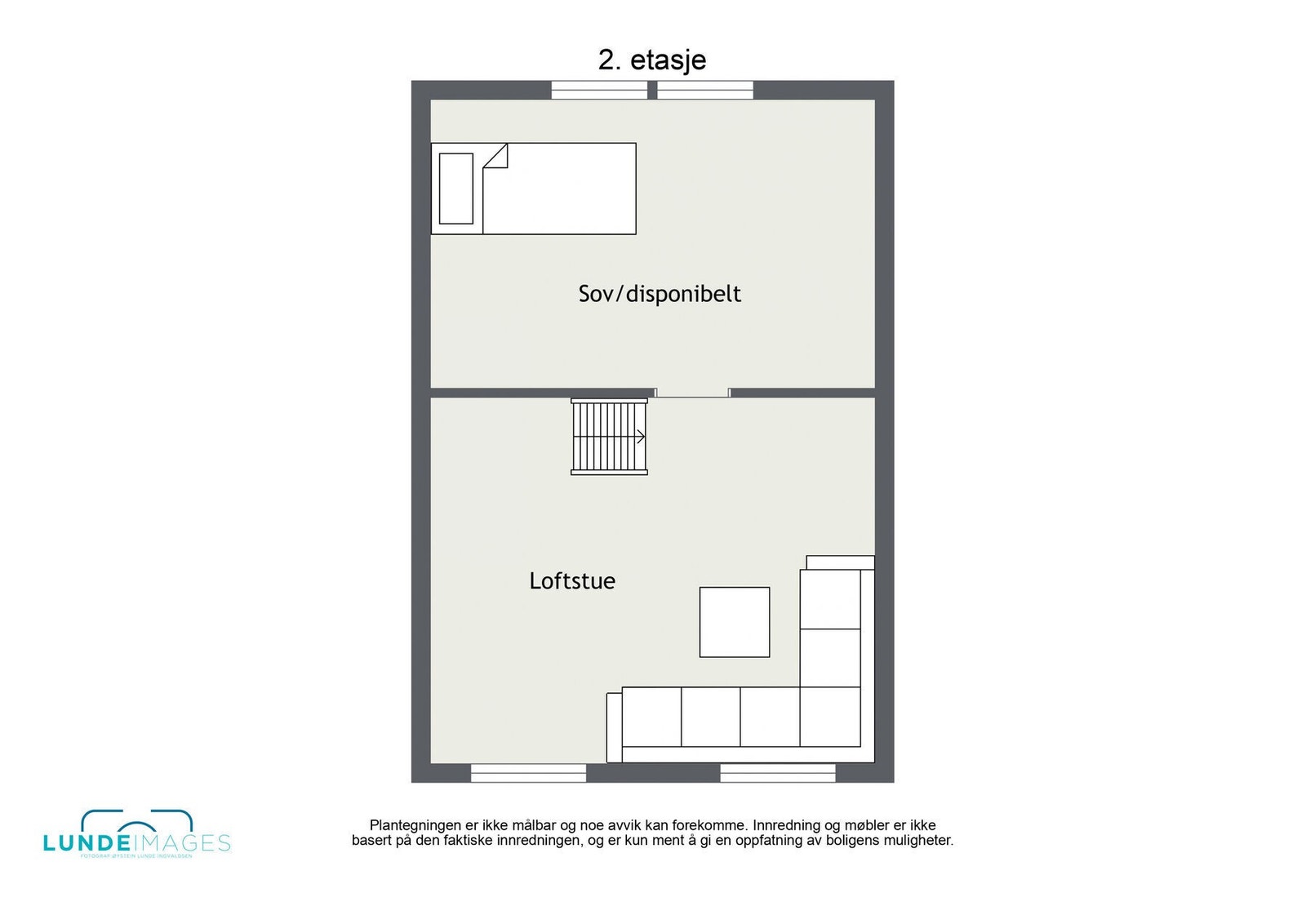 Plantegning 2. etasje - ikke målbar - 2. etasje har et BRA-i på 17 kvm og ALH på 10 kvm. Galleribilde