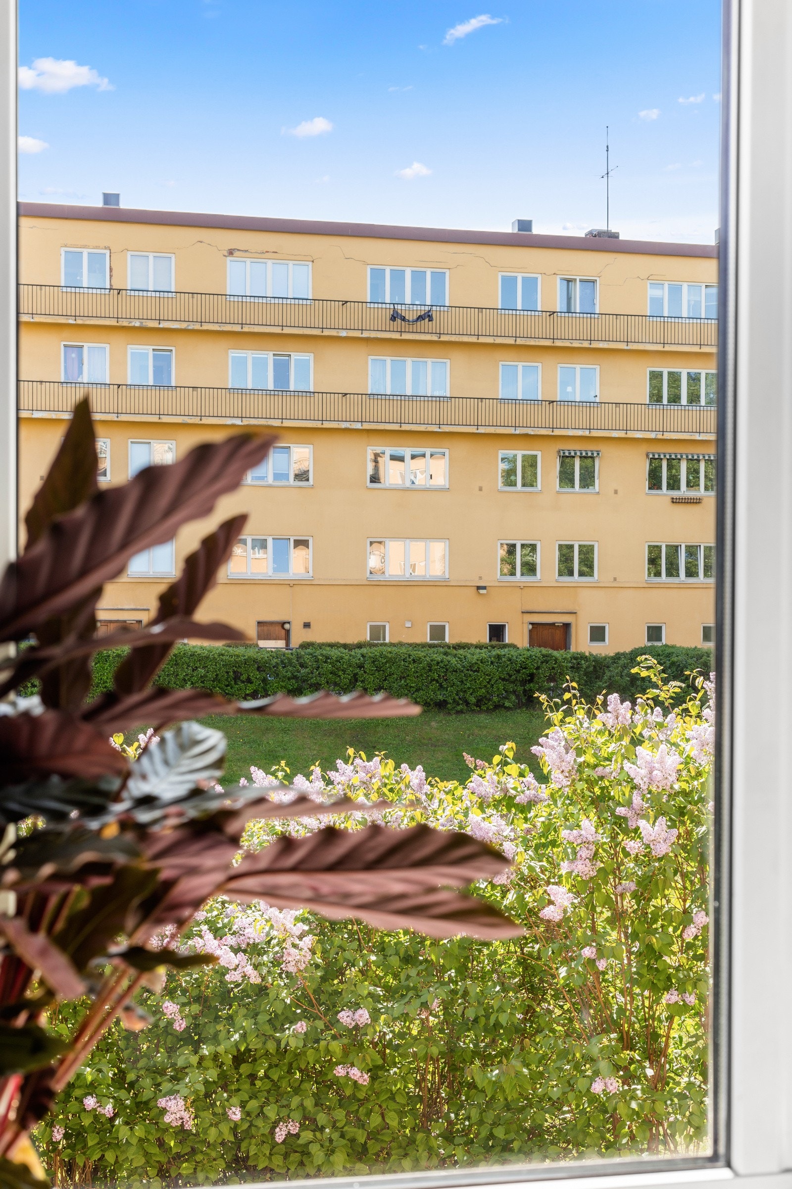 Selv om boligen ligger i høy 1. etasje er det lite innsyn og boligen fremstår som usjenerende. Galleribilde