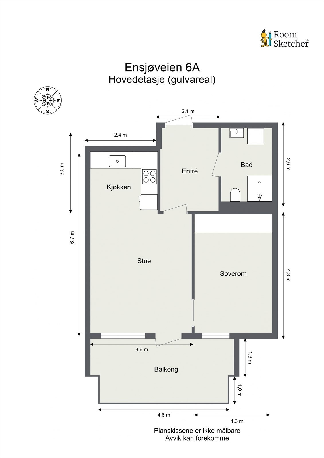 Plantegning. Leiligheten disponerer en kjellerbod på 8kvm. Galleribilde