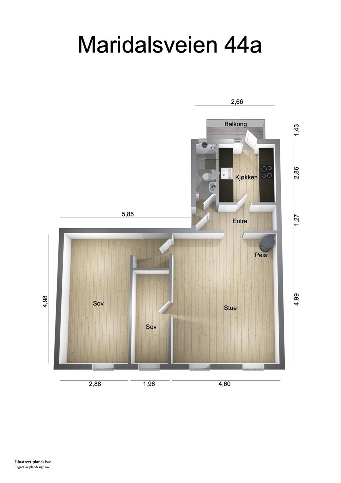 Effektiv plantegning med to soverom Galleribilde